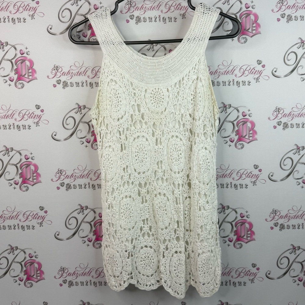 Knocketta tank top knit crochet boho White Crochet Top floral doily dual shirt
